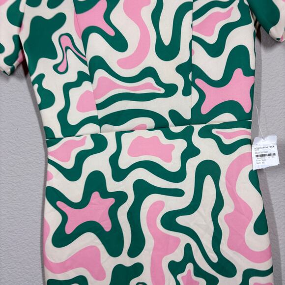 Alexia Admor Size Small Sheath Dress Pink Green Abstract Print Short Sleeves - Picture 5 of 10